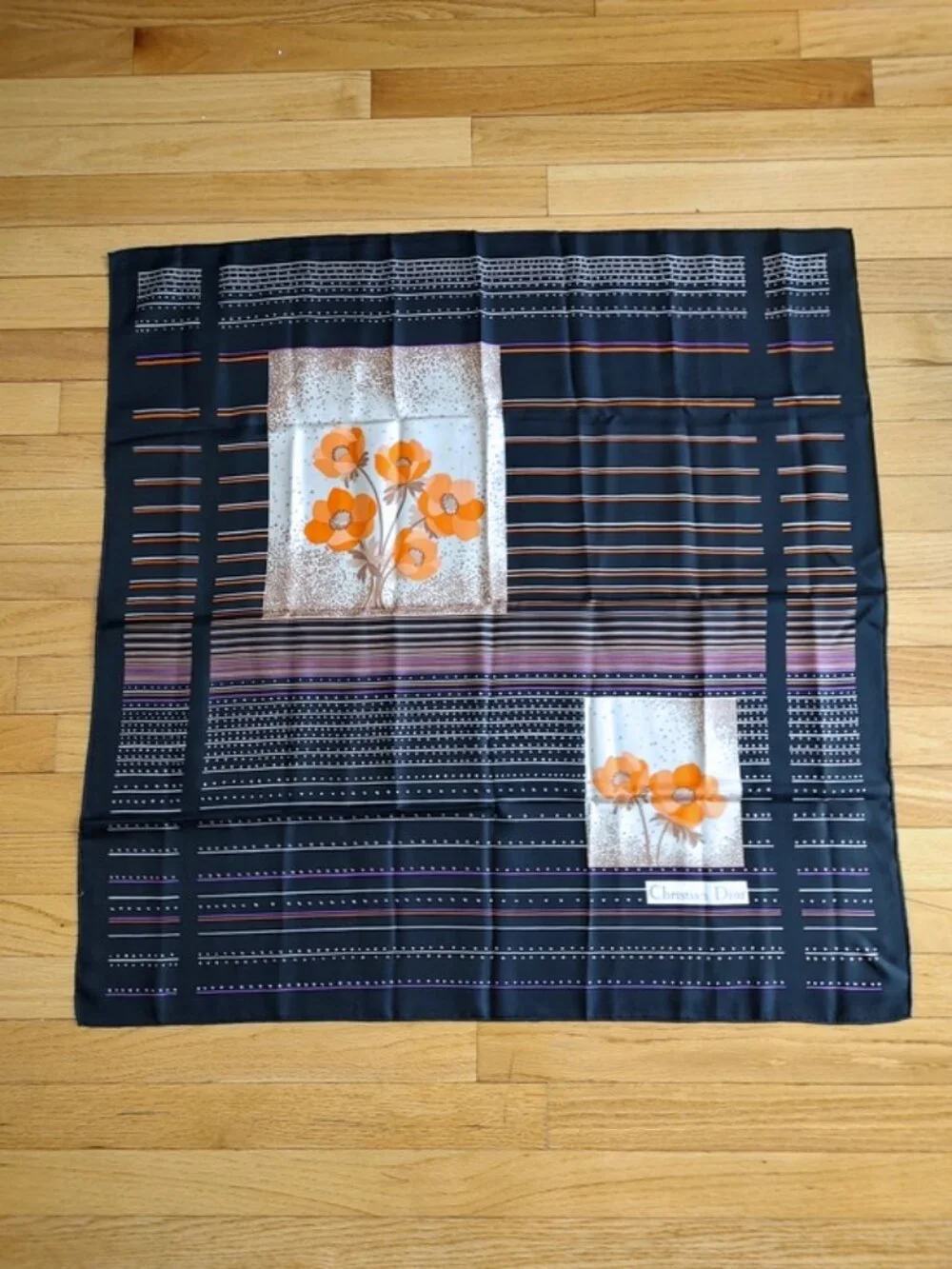 Dior vintage silk floral striped scarf large size EUC